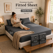 (Charcoal, Double) 2-Pack Deep Fitted Sheet 25CM Mattress Bed Sheets | Extra Deep 300 Thread Count Smooth & Silky