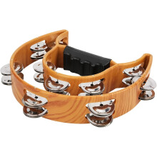 (Wood Grain Rattle) Double-row Hand Drum, Crescent-shaped Handheld Tambourine with Ergonomic Handle, Maracas Hand Percussion Instrument
