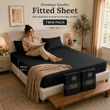 (Black, King) 2-Pack Deep Fitted Sheet 25CM Mattress Bed Sheets | Extra Deep 300 Thread Count Smooth & Silky
