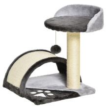 Kleine kattentoren van 46 cm met grot, verhoogd platform, sisal krabpaal, speelbal en klimboom voor katten tot 4 kg. Donkergrijs.