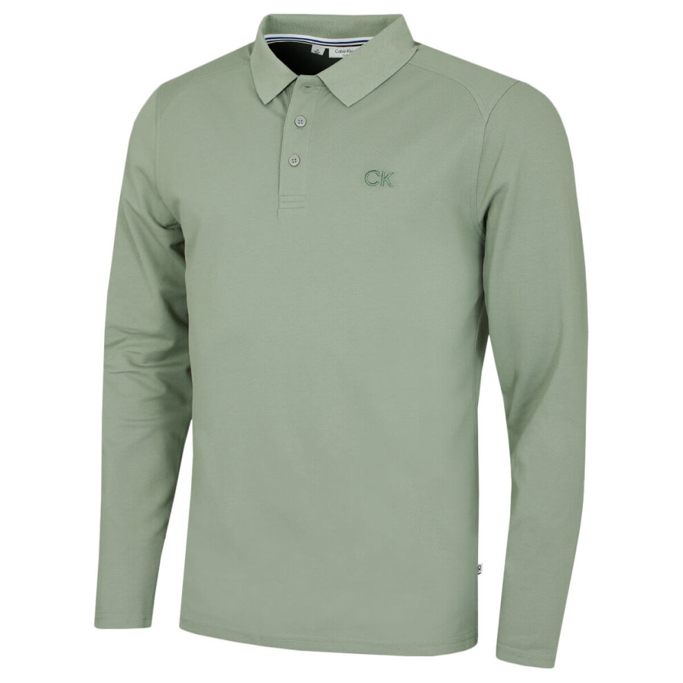 Calvin Klein (Xxxxxl, Sage) Mens 2026 Long Sleeve Stretch Campus Golf Polo Shirt Not,Specified
