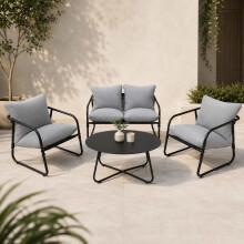 Alivio 4-Seater Outdoor Iron Sofa Set with Cushions and Coffee Table (Grey)