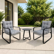 Alivio 3-Piece Patio Bistro Set, Modern Iron Leisure Chairs with Cushions and Coffee Table for Balcony & Garden (Grey)