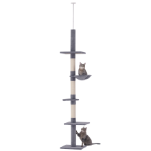 PawHut Deckenhoher Katzenbaum, 230–260 cm hoch, mit Sisalstämmen und -plattformen, mehrstufiger Katzenbaum für kleine und große Katzen, Grau