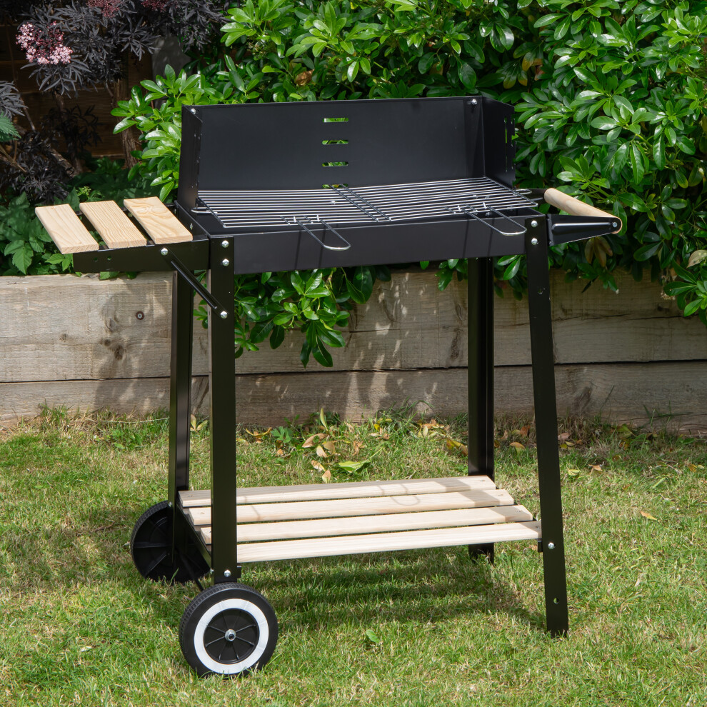 Samuel Alexander 82 X 29Cm Charcoal Bbq Grill Trolley With Shelves On Wheels
