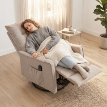 (Grey) HOMCOM Massage Recliner Armchair, Swivel Rocking Recliner Chair