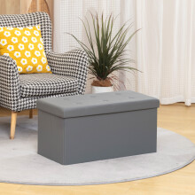 (Grey) HOMCOM Storage Ottoman Bench, 89L PU Leather Folding Foot Rest