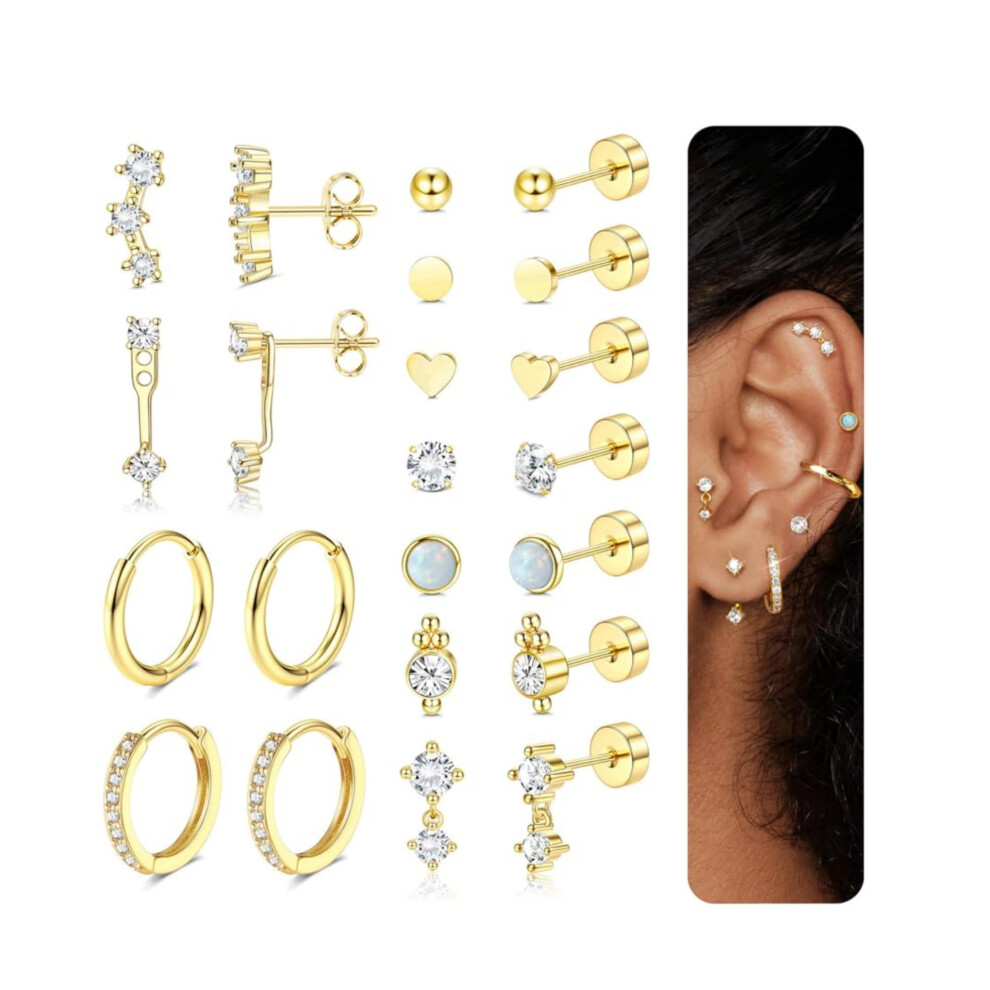 (E1375 golden eleven set, 14k) Real Gold Plated Brass Bead Stud & Hoop Earrings Set, Luxury Fashion Jewelry-image-OPC-PVFTRGP-NEW
