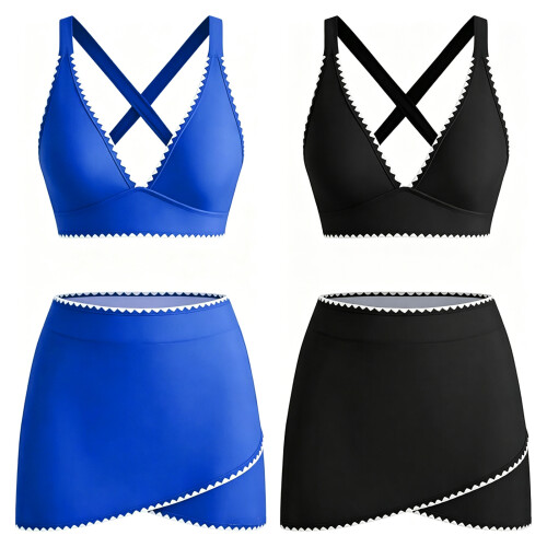 Separate Top Bottom Swimming Suit Two Piece Design for-Black M 2