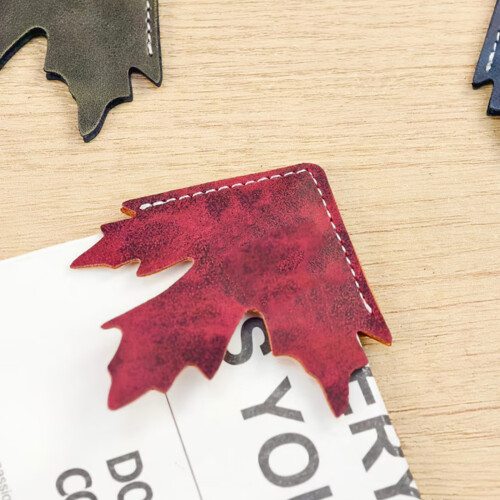 Leather Bookmarks Maple Leaf Page Holder with-Dark Brown 1