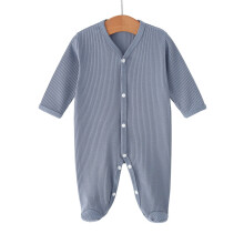 Langärmliger Baby-Strampler-Body mit Füßen für-graublau