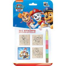 Paw Patrol Chase Wooden Stamper Set With Inkpad and 6 Colour Swap Point Crayon