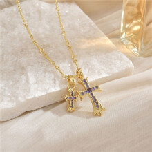 (Golden sapphire diamond) Cross double pendant necklace charm couple colored diamonds men's women's pendant jewelry