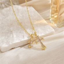 (Golden colored diamond) Cross double pendant necklace charm couple colored diamonds men's women's pendant jewelry