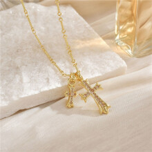 (Golden champagne-colored diamond) Cross double pendant necklace charm couple colored diamonds men's women's pendant jewelry