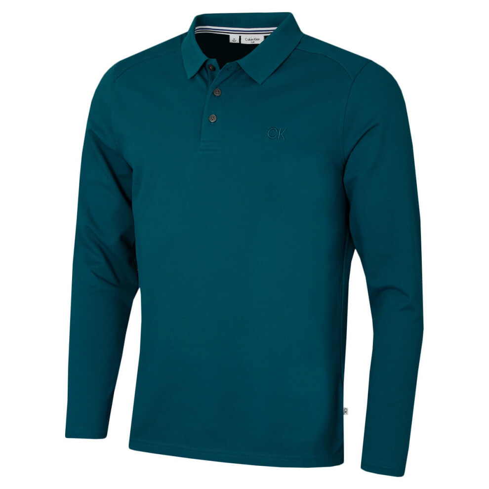 Calvin Klein (Xxl, Petrol) Mens 2026 Long Sleeve Stretch Campus Golf Polo Shirt