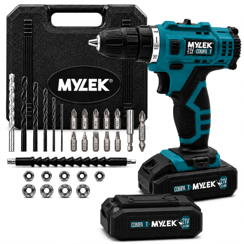MYLEK MYLEK 21V Cordless 2-Speed Drill Driver 29-Piece Kit 2 Batteries