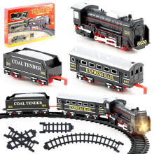 The Magic Toy Shop Battery Operated Train Set with Track and Headlight Kids Toy 2.4m Railway Set