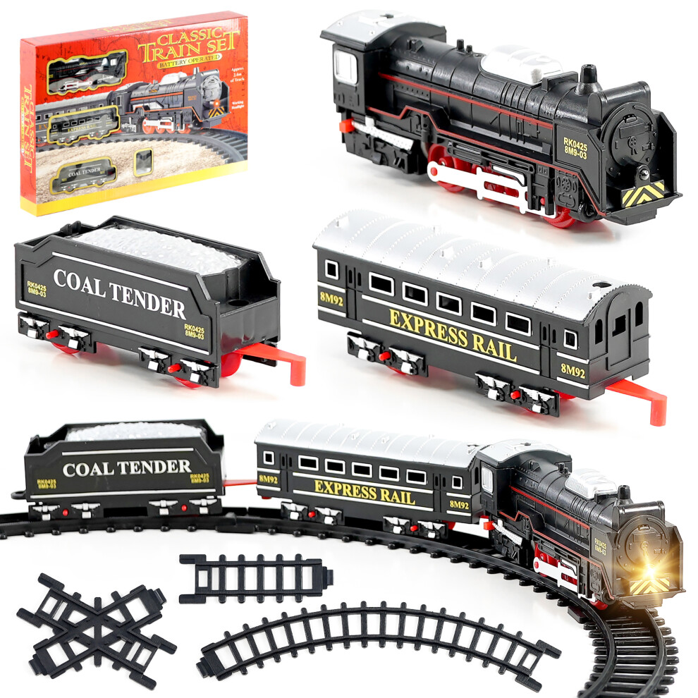 The Magic Toy Shop Battery Operated Train Set With Track And Headlight Kids Toy 2.4M Railway Set