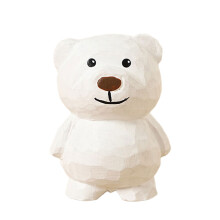 Artisanal Wooden Bear Sculpture Decorative Handmade Craft-White