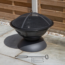 52cm Black Steel Outdoor Lustre Enamelled Firepit with Fire Poker