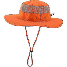 Outdoor Mesh Sun Hat Wide Brim UV Protection Fishing Hiking Hat, Orange