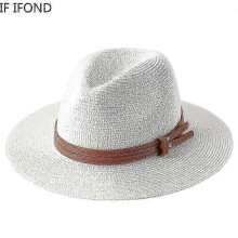 (60cm, Beige02) 56-58-59-60CM New Natural Panama Soft Shaped Straw Hat Summer Women/Men Wide Brim Beach Sun Cap UV Protection Fedora Hat