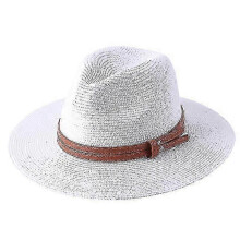 (59cm, white01) 56-58-59-60CM New Natural Panama Soft Shaped Straw Hat Summer Women/Men Wide Brim Beach Sun Cap UV Protection Fedora Hat