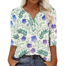 Women's sleeve V-neck T-shirts for Spring comfortable,-Green L