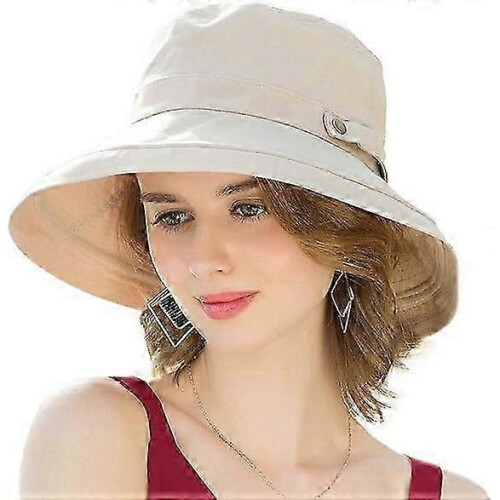 (Khaki) Women's Sun Hat,Cotton wide-brimmed beach hat