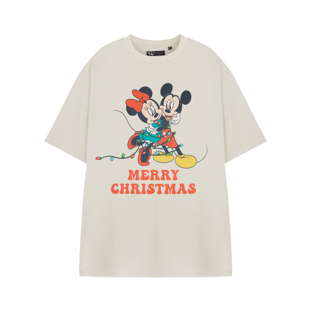 Disney (Xxx-Large) Mickey Mouse Short Sleeved T-Shirt (Womens Beige) Cream