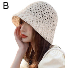 (Beige) Wide Brim Floppy Summer Hats Folding Wide Brim Cap Sun Straw Beach Bucket