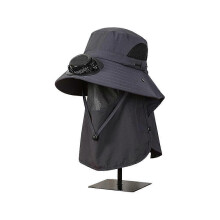 (onesize, dark grey) Wide Brim Solar Fan Outdoor Sunscreen Sun Hat With Fan and Mask Hot 2024