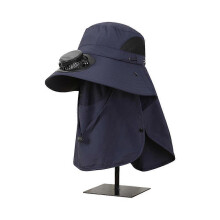 (onesize, navy) Wide Brim Solar Fan Outdoor Sunscreen Sun Hat With Fan and Mask Hot 2024