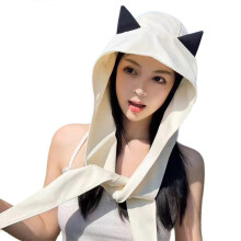 (Beige) Multiuse Sun Hat Shoulder Bag Hat Breathable Bucket Hat With Fun Devil Ear Design Great For Women Outdoor Adventures  Purple