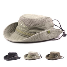 (gray1) Men's Outdoor Bucket Hat Summer Breathable Panama Cap Cotton Jungle Fishing Mesh Hat Hiking Beach Sun Protector Caps