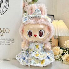 (09) Monster decor Labubu 38 cm plush doll DIY large pink bow + hair clip without toys