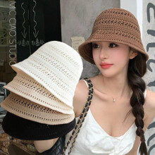 (black) Hollow Knitted Fisherman Hat Beach Straw Cap Outdoor Casual Crochet Sun Hat Foldable Visor Wide Brim Bucket Hat Panama Hat