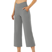 Pants for Women Wide Leg Yoga  High Waist Capris Pants-Gray XL