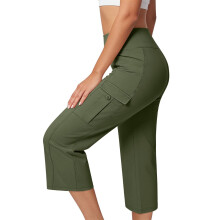 Women's loose-fitting, casual cropped trousers-Army Green L