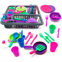 The Magic Toy Shop Kids Washing Up Set Toy Kitchen Accessories 27 Piece Play Plates Cutlery Drainer