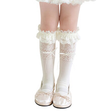 1 Pair Teens Girls Pile Up Socks Elegant Lace Edging And-Beige