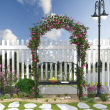 Outsunny Garden Bench, Metal Garden Loveseat with Arch for Climbing Plants