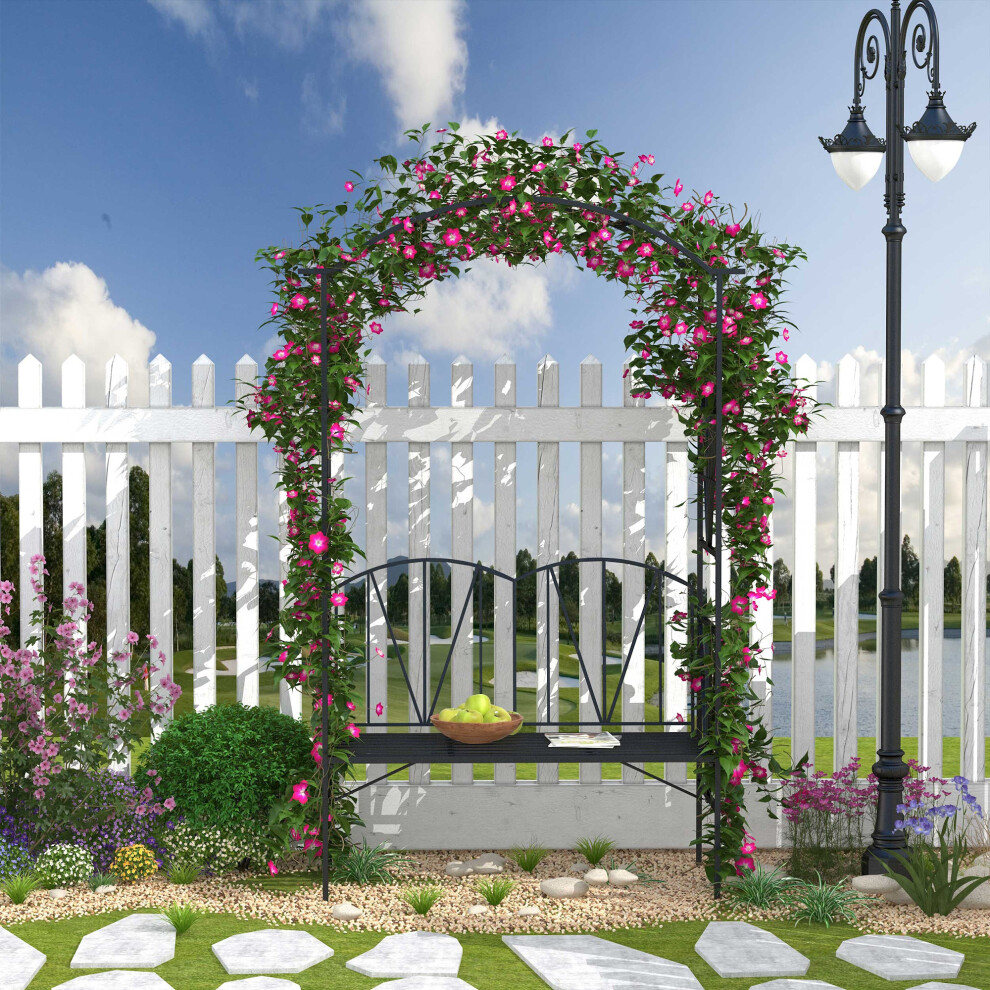 Outsunny Garden Bench, Metal Garden Loveseat With Arch For Climbing Plants
