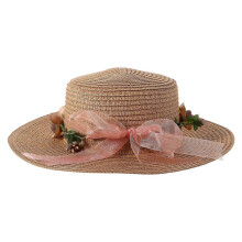 Grass Hat Women Flat Top Hat for Sun Protection 1 Piece with Stylish Floral Wreath Design