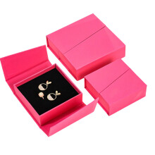 Double Flip Lid Magnetic Jewelry Box Earring-Rose Red L