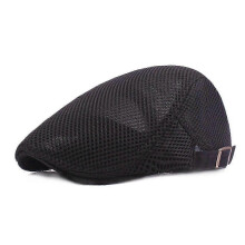 (Black) Men's Newsboy Cap, Ivy Gatsby Mesh Cabbie Golf Driving Sun Flat Beret Hat for Summer,l