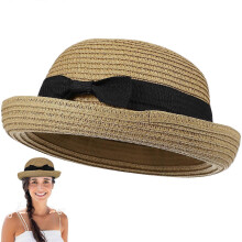 Women's Lightweight Straw Sun Hat with Wide Brim, Dome Crown, and Roll Up Design for Summer Beach – Stylish and Durable Protection for Ladies