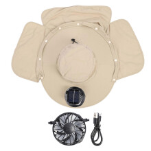 Solar Fan Sun Hat USB Rechargeable Adjustable UPF50 Waterproof Wide Brim Fishing Hat with Neck Flap for Beach Garden Outdoor Sports Khaki