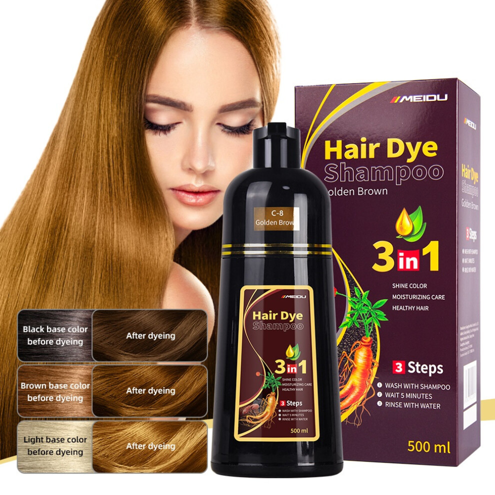 Gogerstar Black,Brown,Gold (Gold Brown) Black Hair Dye Shampoo 3 In 1, Herbal Dye Shampoo For Grey Hair Coverage Hair Color For Women Men, 500Ml